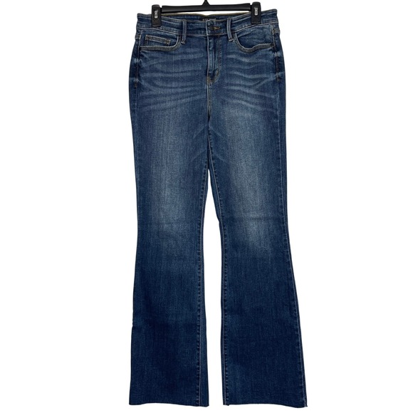 Judy Blue Denim - Judy Blue Bootcut Cut Hem 9/29 Mid Rise Dark Wash Whiskered Denim Blue Jeans